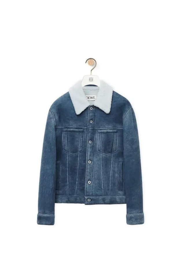 Loewe Jacket In Shearling Whiteindigo Blue Men Coats and Outerwear