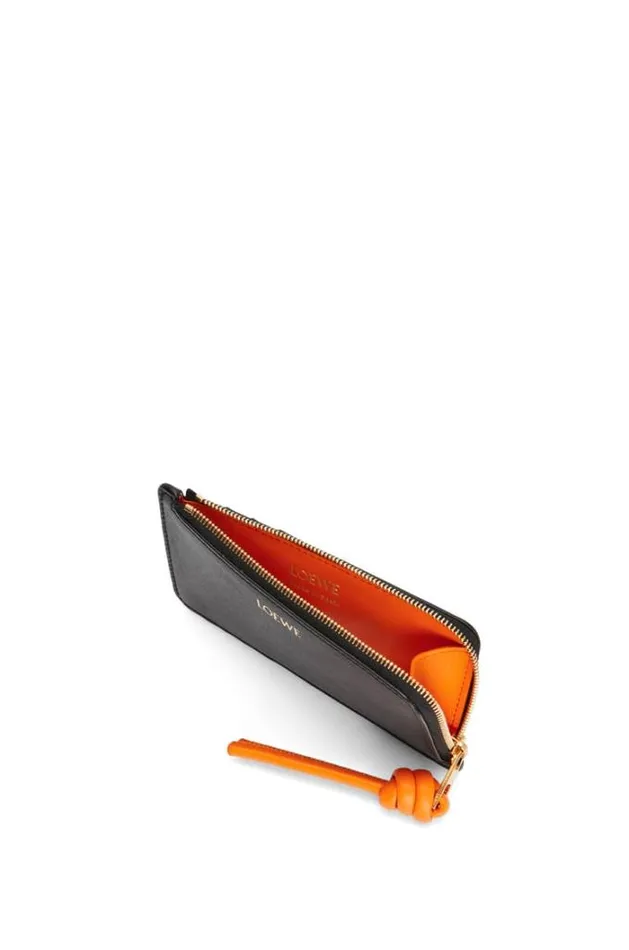 Loewe Knot Coin Cardholder In Shiny Nappa Calfskin Blackbright Orange Men Card Cases and Coin Purses