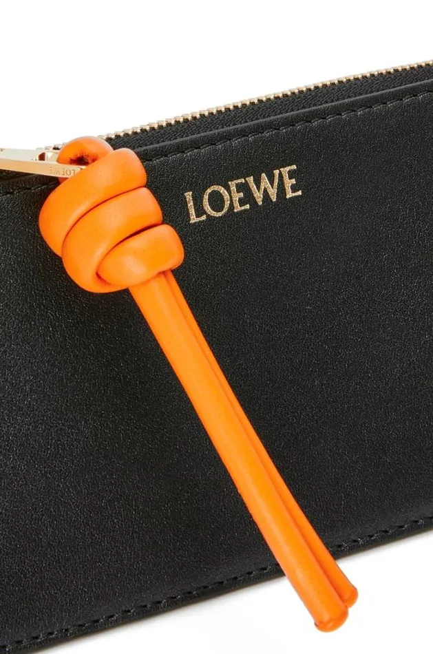 Loewe Knot Coin Cardholder In Shiny Nappa Calfskin Blackbright Orange Men Card Cases and Coin Purses