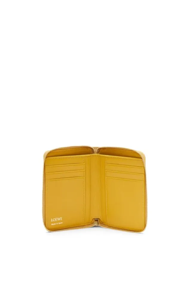 Loewe Knot Compact Zip Wallet In Shiny Nappa Calfskin Dark Buttersunflower Women Small Wallets