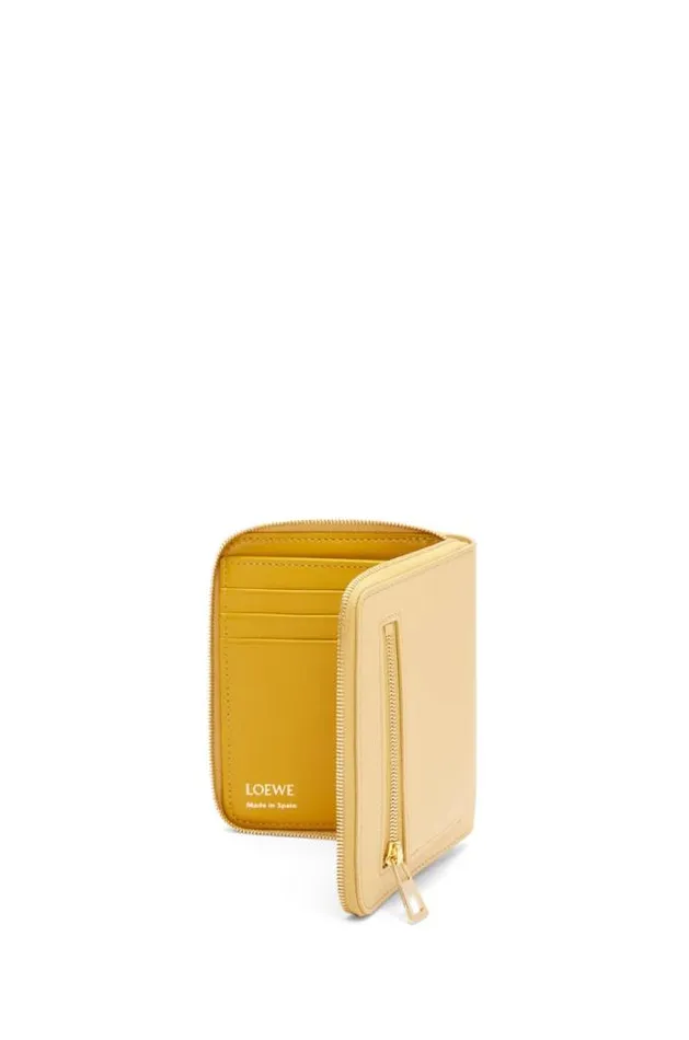 Loewe Knot Compact Zip Wallet In Shiny Nappa Calfskin Dark Buttersunflower Women Small Wallets