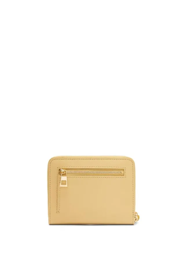 Loewe Knot Compact Zip Wallet In Shiny Nappa Calfskin Dark Buttersunflower Women Small Wallets