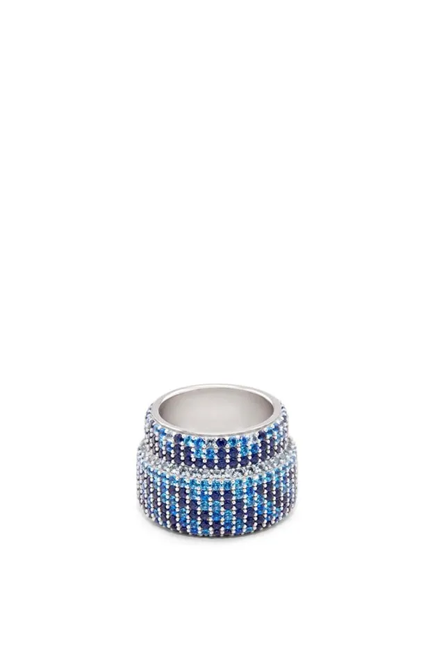 Loewe Large Pav Ring In Sterling Silver And Crystals Silverblue Women Silver Jewellery