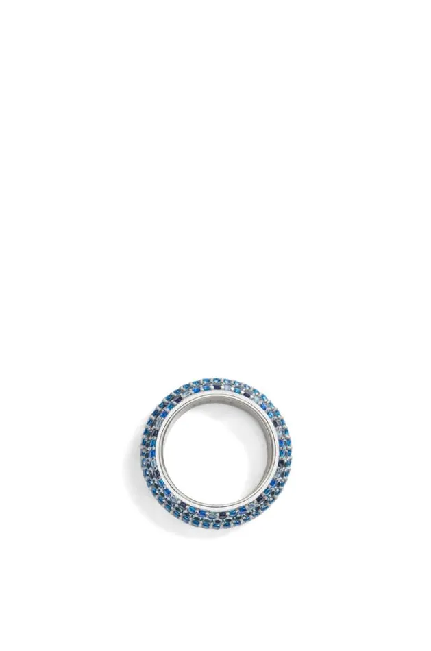 Loewe Large Pav Ring In Sterling Silver And Crystals Silverblue Women Silver Jewellery