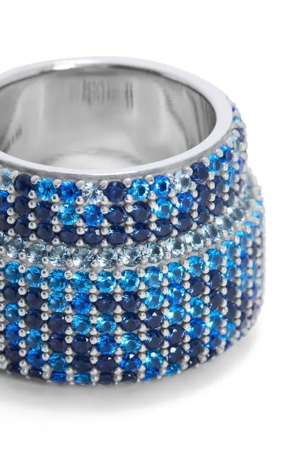 Loewe Large Pav Ring In Sterling Silver And Crystals Silverblue Women Silver Jewellery