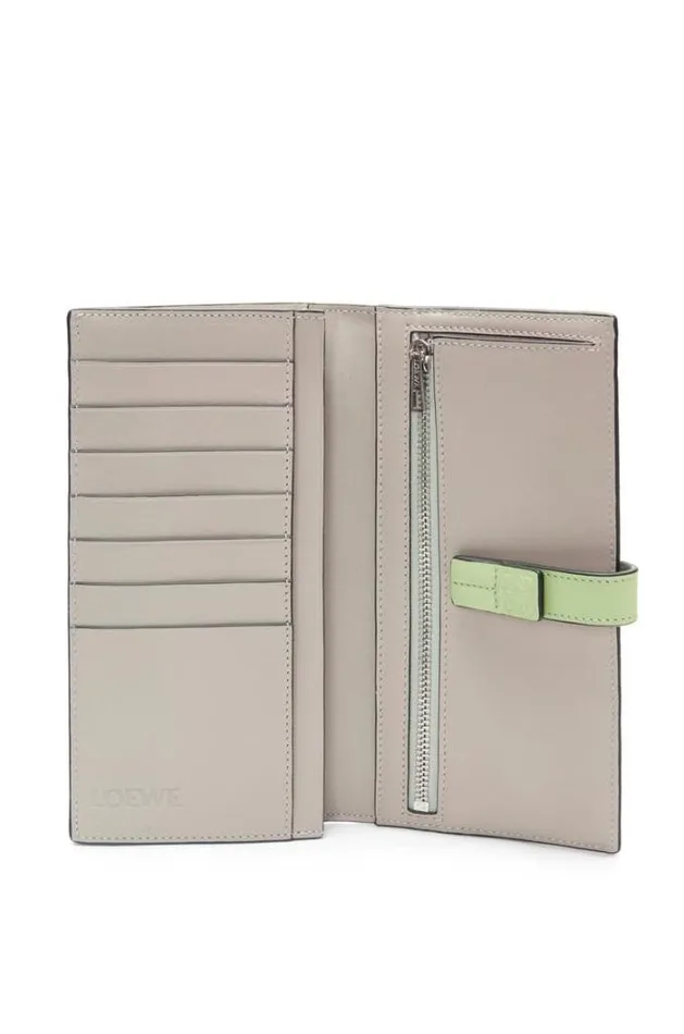 Loewe Large Vertical Wallet In Grained Calfskin Pearl Greylight Pale Green Women Large Wallets