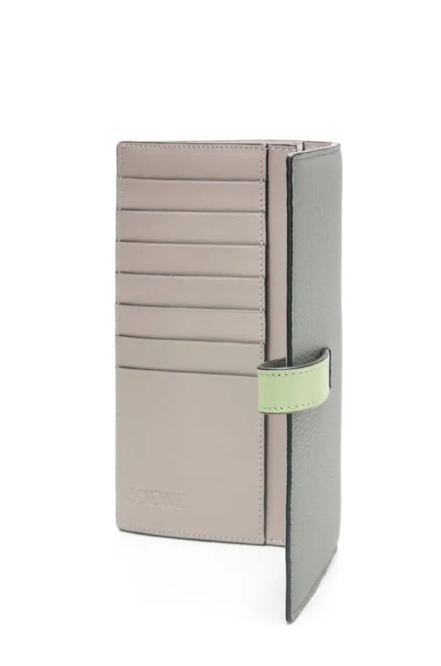 Loewe Large Vertical Wallet In Grained Calfskin Pearl Greylight Pale Green Women Large Wallets