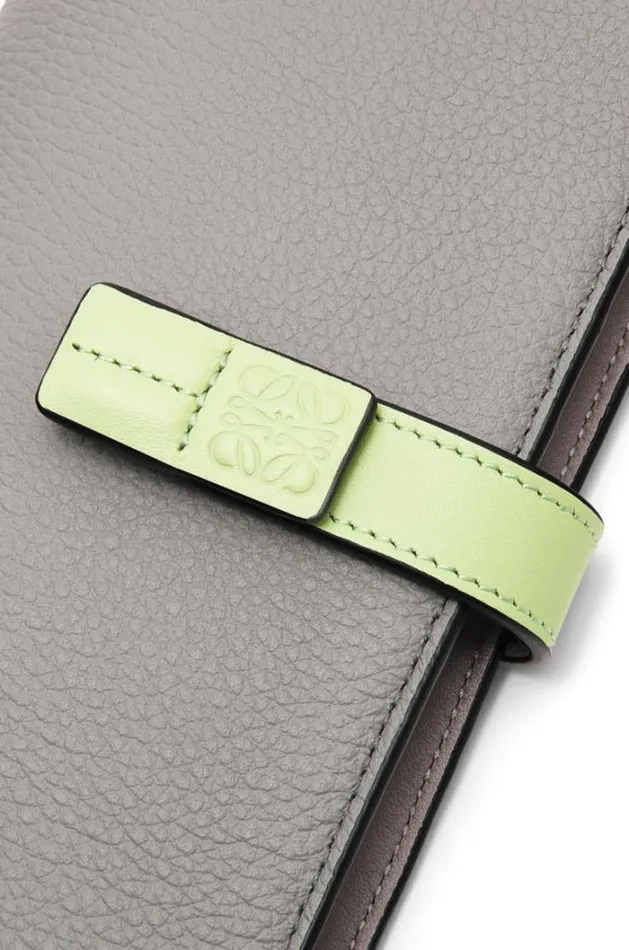 Loewe Large Vertical Wallet In Grained Calfskin Pearl Greylight Pale Green Women Large Wallets