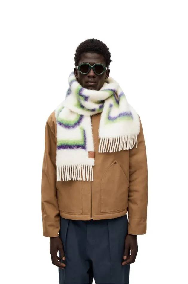 Loewe LOEWE Scarf In Wool And Mohair Whitegreen Men Scarves