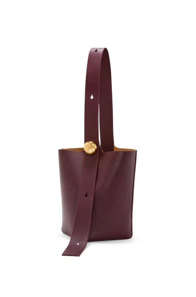 Loewe Medium Pebble Bucket Bag In Mellow Calfskin Dark Burgundy Women Shoulder Bags