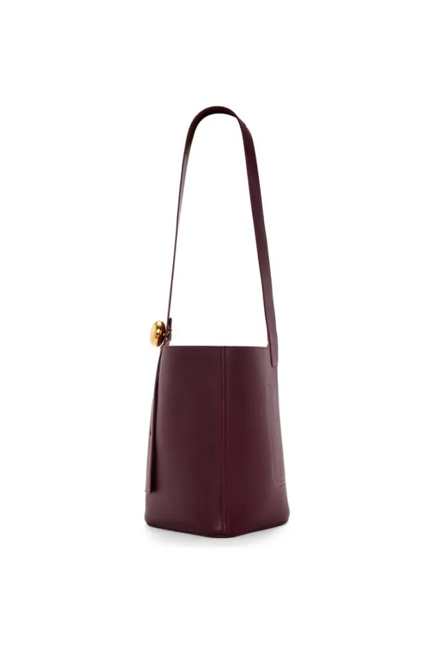 Loewe Medium Pebble Bucket Bag In Mellow Calfskin Dark Burgundy Women Shoulder Bags
