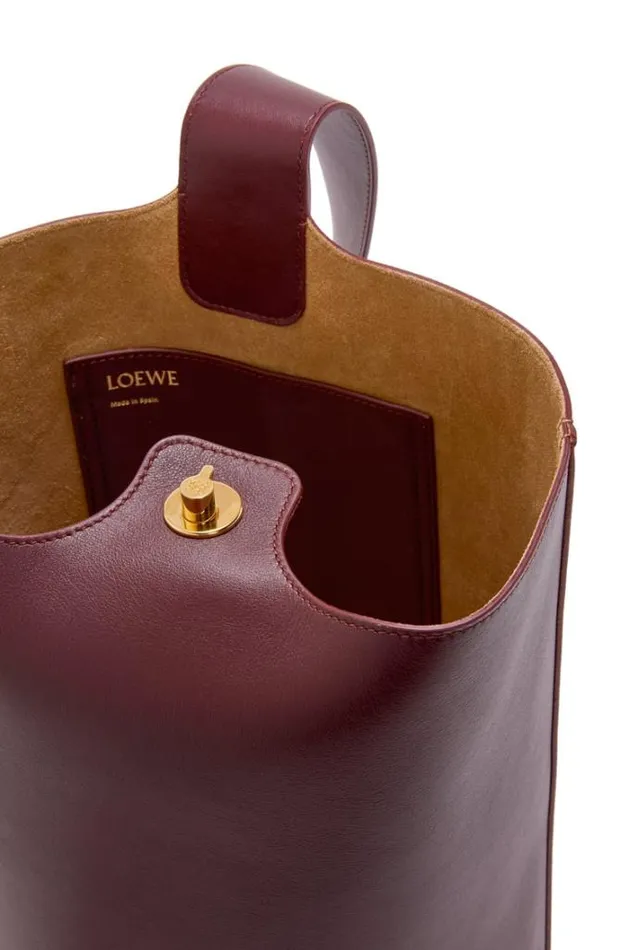 Loewe Medium Pebble Bucket Bag In Mellow Calfskin Dark Burgundy Women Shoulder Bags