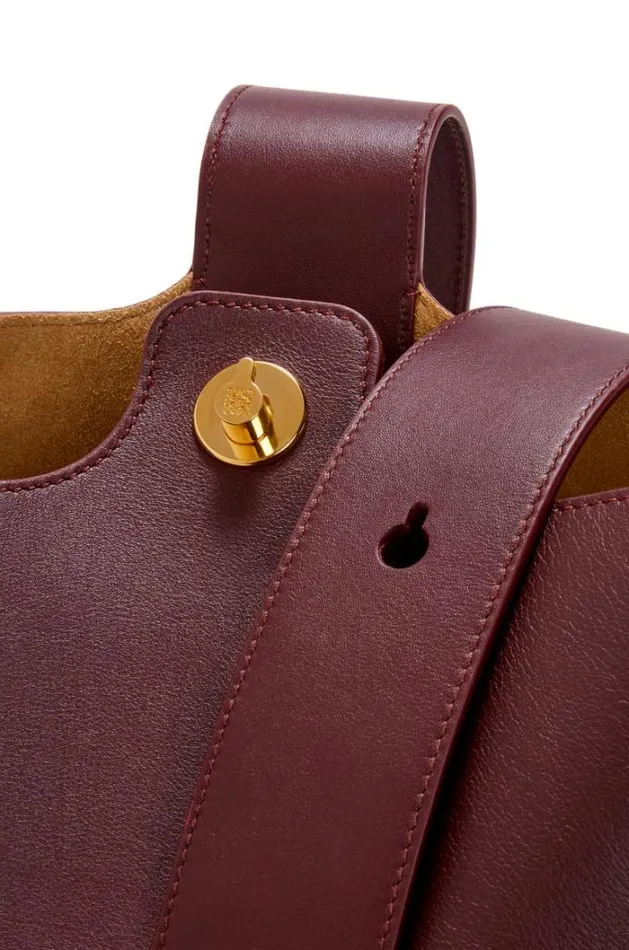 Loewe Medium Pebble Bucket Bag In Mellow Calfskin Dark Burgundy Women Shoulder Bags