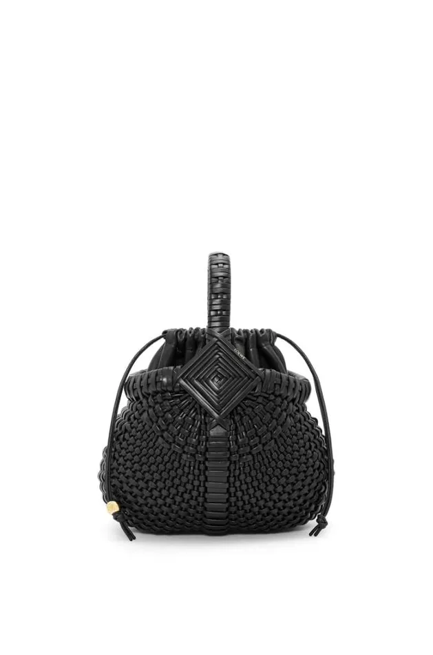 Loewe Mini Diamond Round Basket Bag In Calfskin Black Women Mini Bags