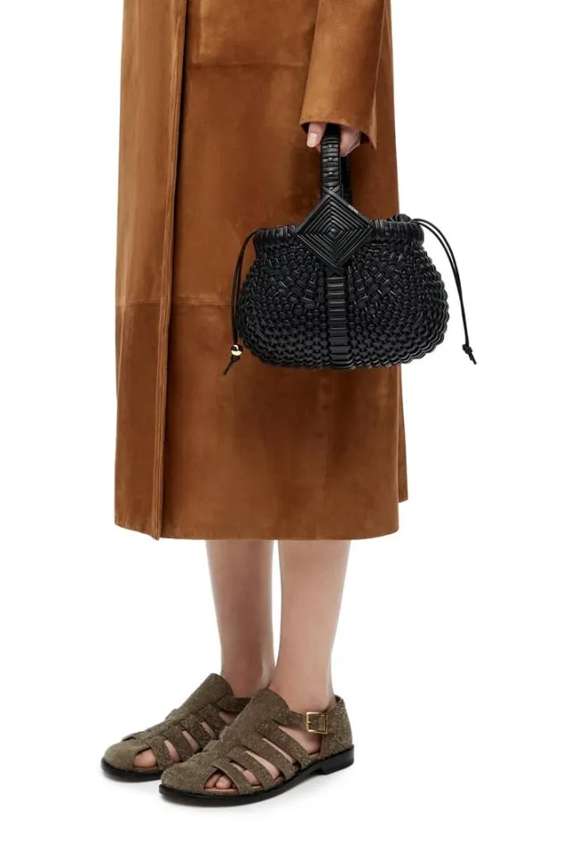 Loewe Mini Diamond Round Basket Bag In Calfskin Black Women Mini Bags