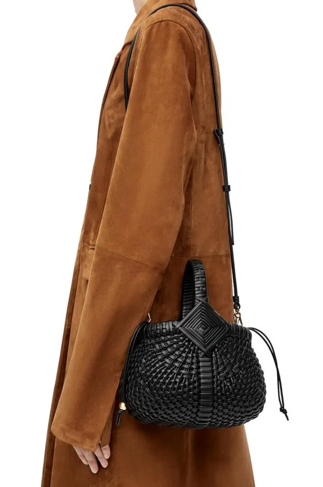 Loewe Mini Diamond Round Basket Bag In Calfskin Black Women Mini Bags
