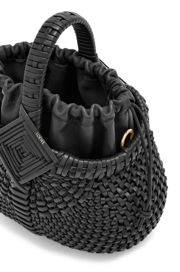 Loewe Mini Diamond Round Basket Bag In Calfskin Black Women Mini Bags
