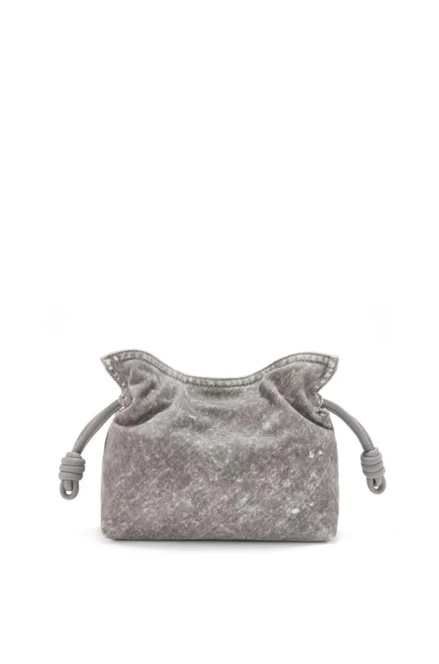 Loewe Mini Flamenco Clutch In Flocked Denim Grey Women Mini Bags