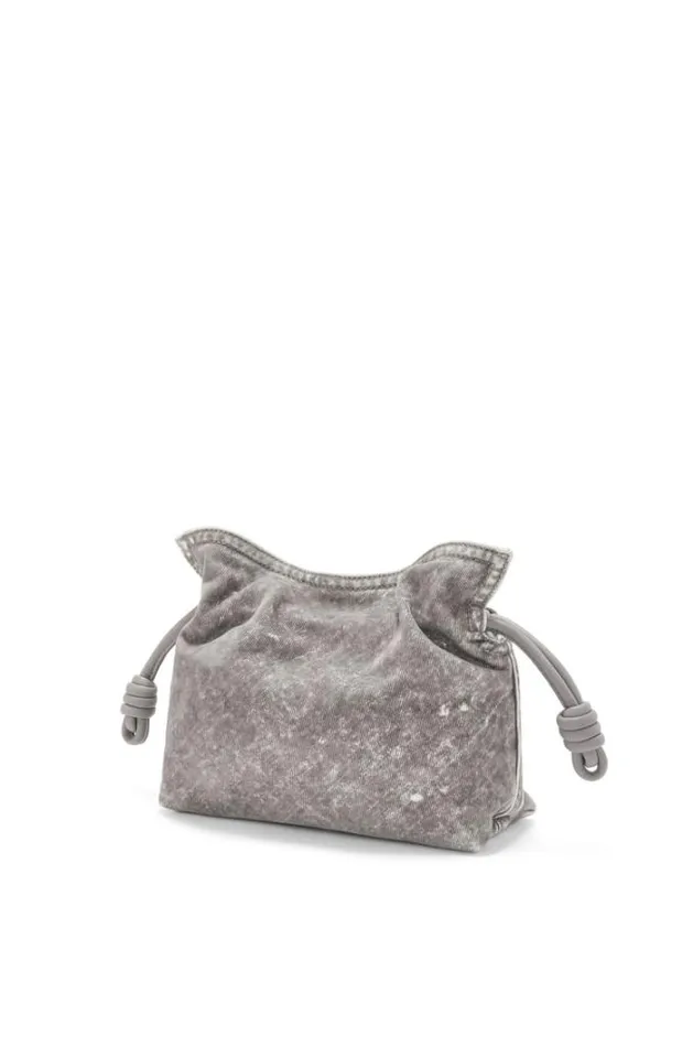 Loewe Mini Flamenco Clutch In Flocked Denim Grey Women Mini Bags