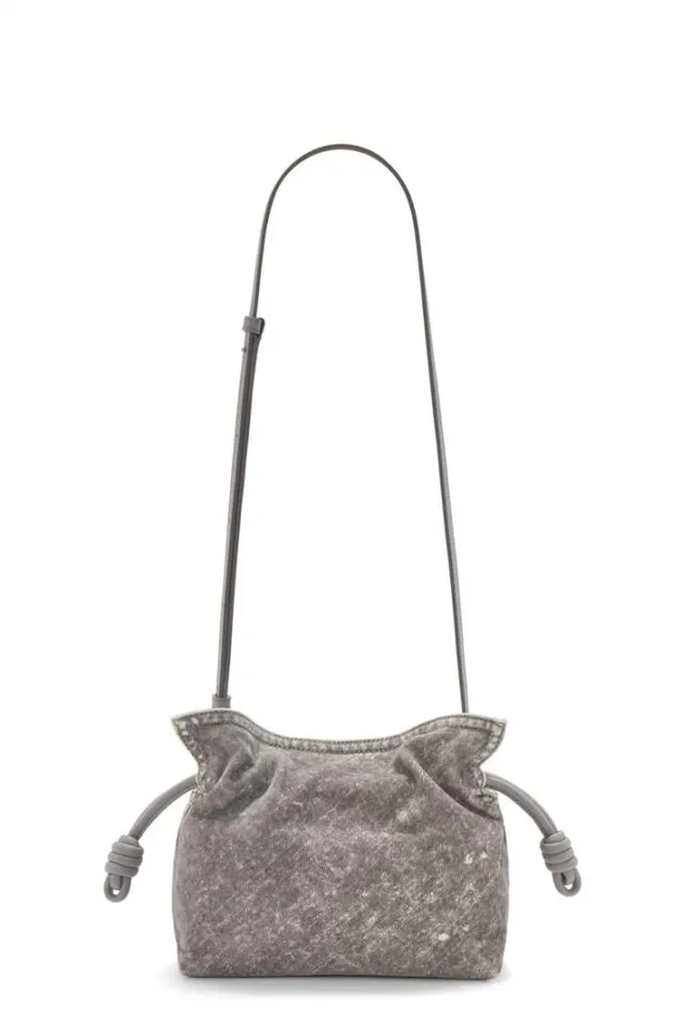 Loewe Mini Flamenco Clutch In Flocked Denim Grey Women Mini Bags