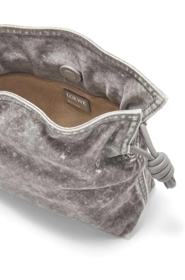 Loewe Mini Flamenco Clutch In Flocked Denim Grey Women Mini Bags