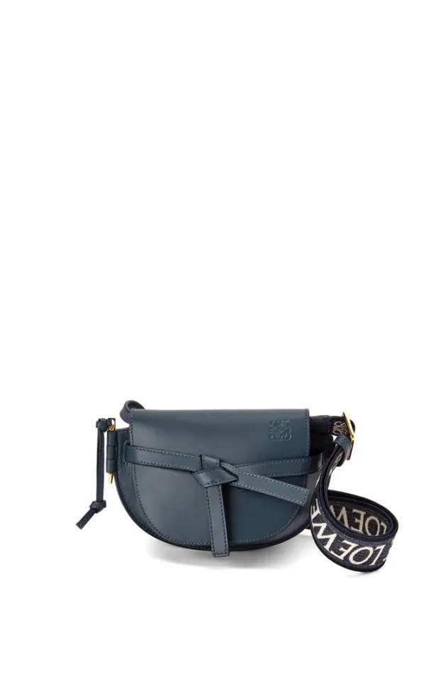 Loewe Mini Gate Dual Bag In Soft Calfskin And Jacquard Onyx Blue Women Mini Bags