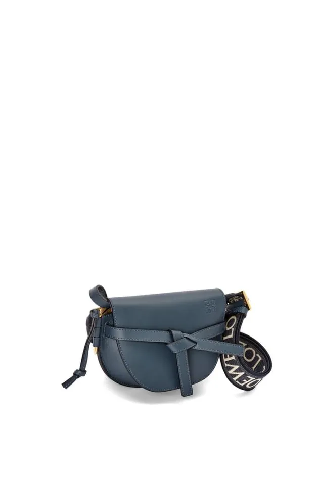 Loewe Mini Gate Dual Bag In Soft Calfskin And Jacquard Onyx Blue Women Mini Bags