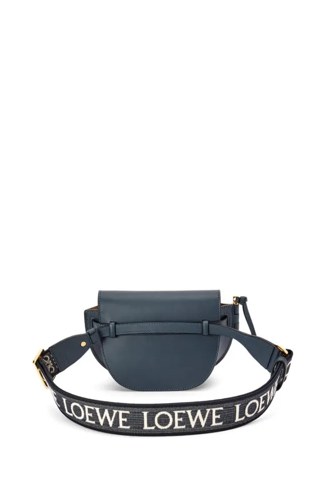 Loewe Mini Gate Dual Bag In Soft Calfskin And Jacquard Onyx Blue Women Mini Bags