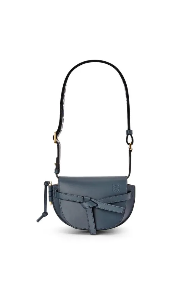 Loewe Mini Gate Dual Bag In Soft Calfskin And Jacquard Onyx Blue Women Mini Bags