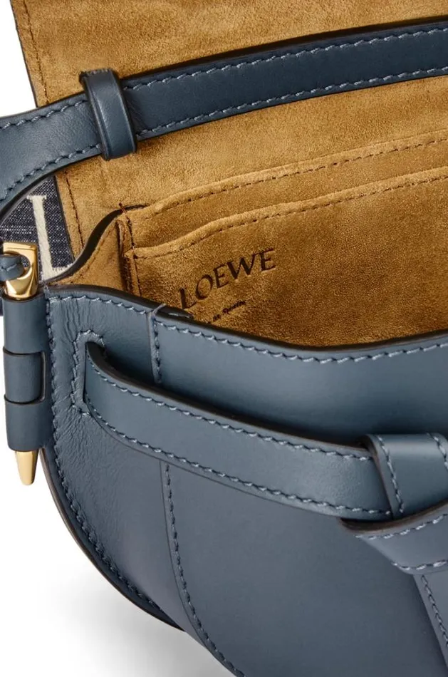 Loewe Mini Gate Dual Bag In Soft Calfskin And Jacquard Onyx Blue Women Mini Bags
