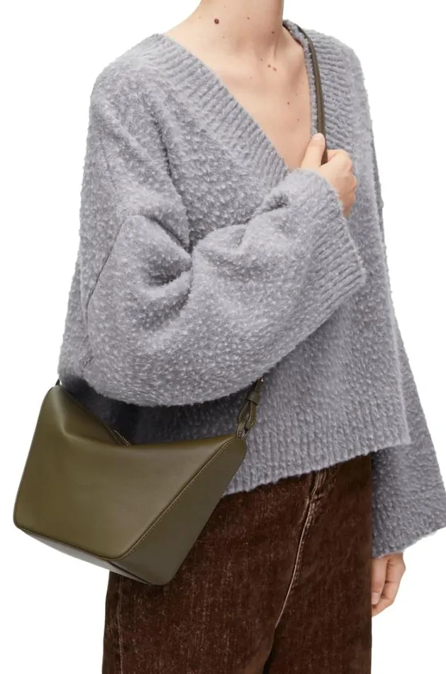Loewe Mini Hammock Hobo Bag In Classic Calfskin Dark Khaki Green Women Crossbody Bags