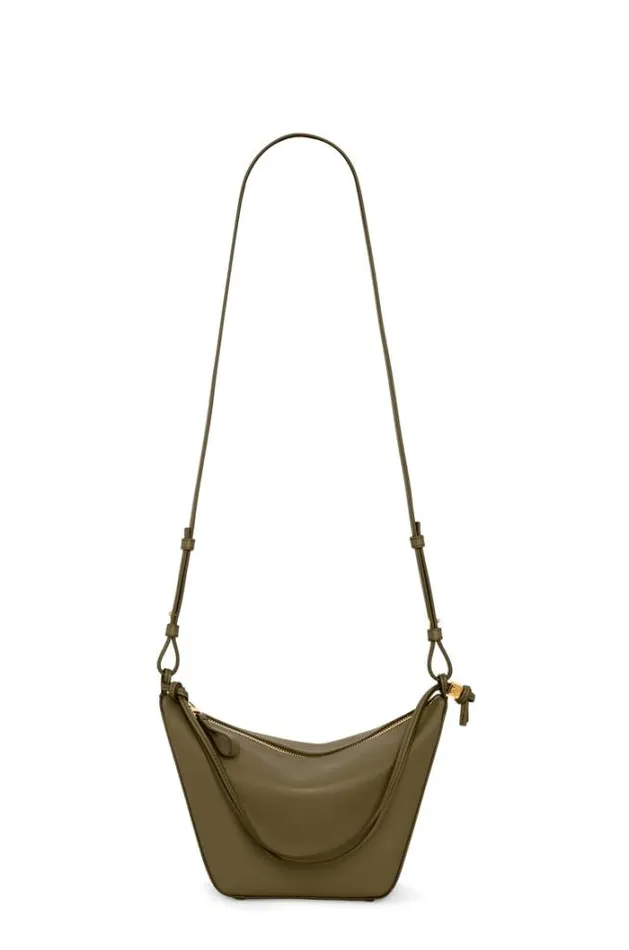 Loewe Mini Hammock Hobo Bag In Classic Calfskin Dark Khaki Green Women Crossbody Bags