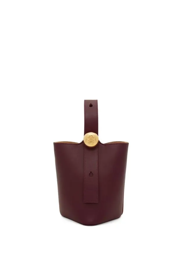 Loewe Mini Pebble Bucket Bag In Mellow Calfskin Dark Burgundy Women Mini Bags