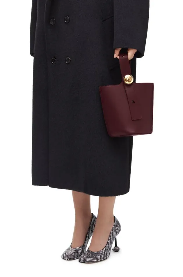 Loewe Mini Pebble Bucket Bag In Mellow Calfskin Dark Burgundy Women Mini Bags