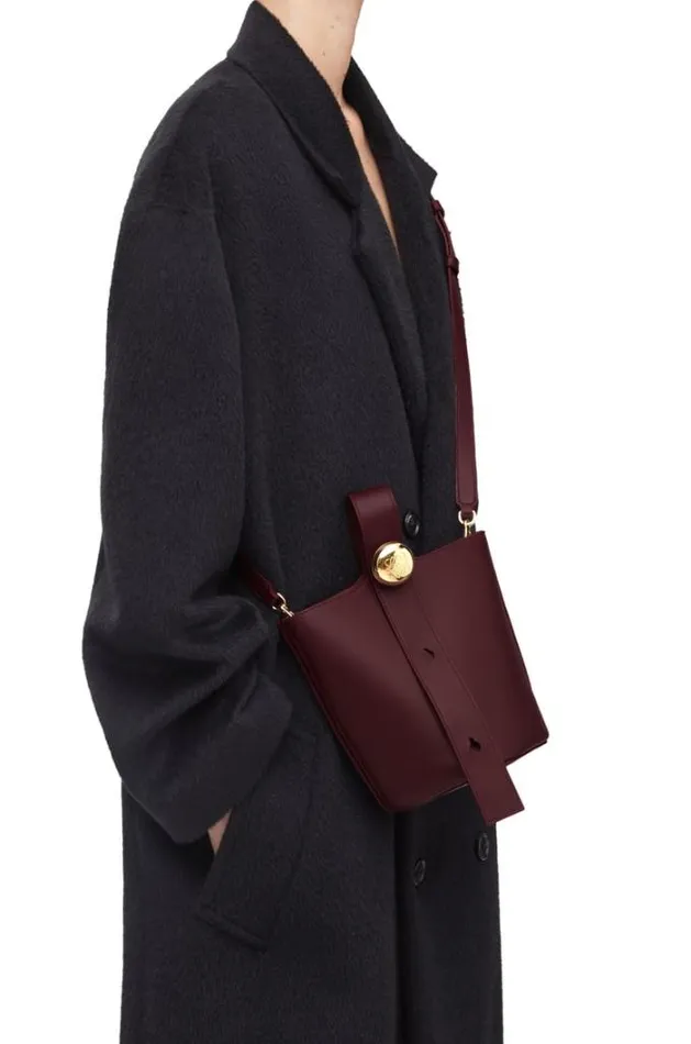 Loewe Mini Pebble Bucket Bag In Mellow Calfskin Dark Burgundy Women Mini Bags