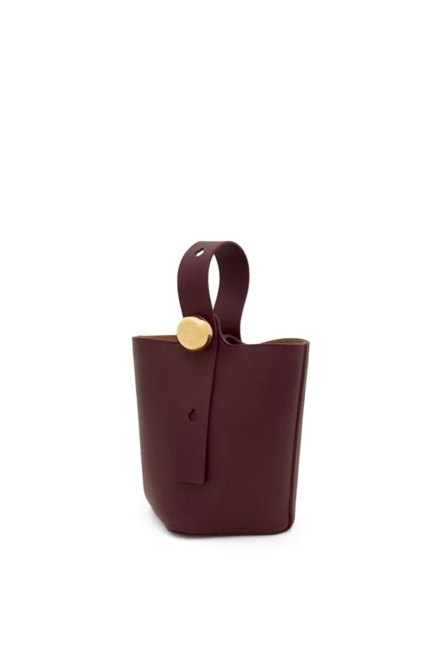 Loewe Mini Pebble Bucket Bag In Mellow Calfskin Dark Burgundy Women Mini Bags