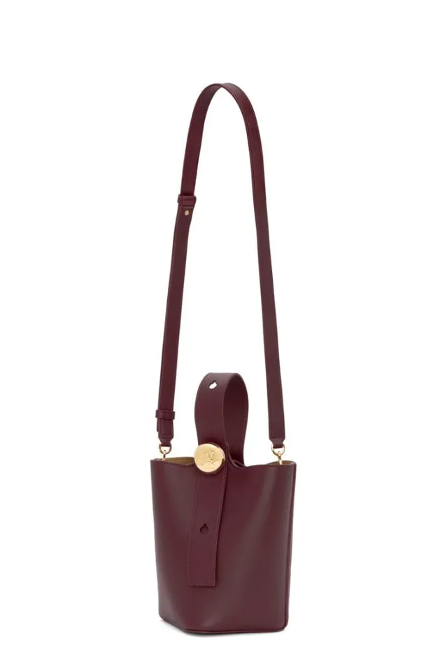 Loewe Mini Pebble Bucket Bag In Mellow Calfskin Dark Burgundy Women Mini Bags