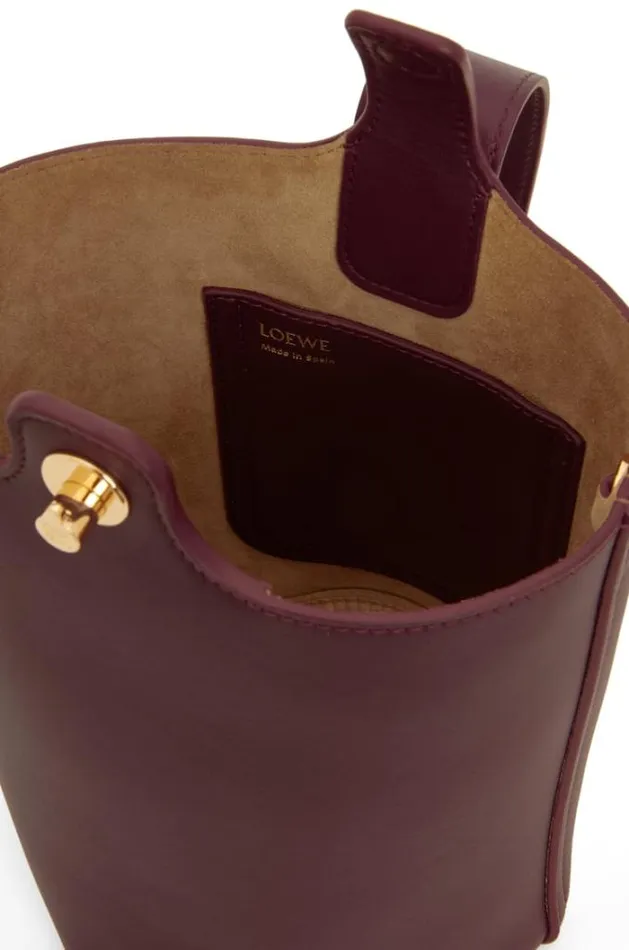 Loewe Mini Pebble Bucket Bag In Mellow Calfskin Dark Burgundy Women Mini Bags