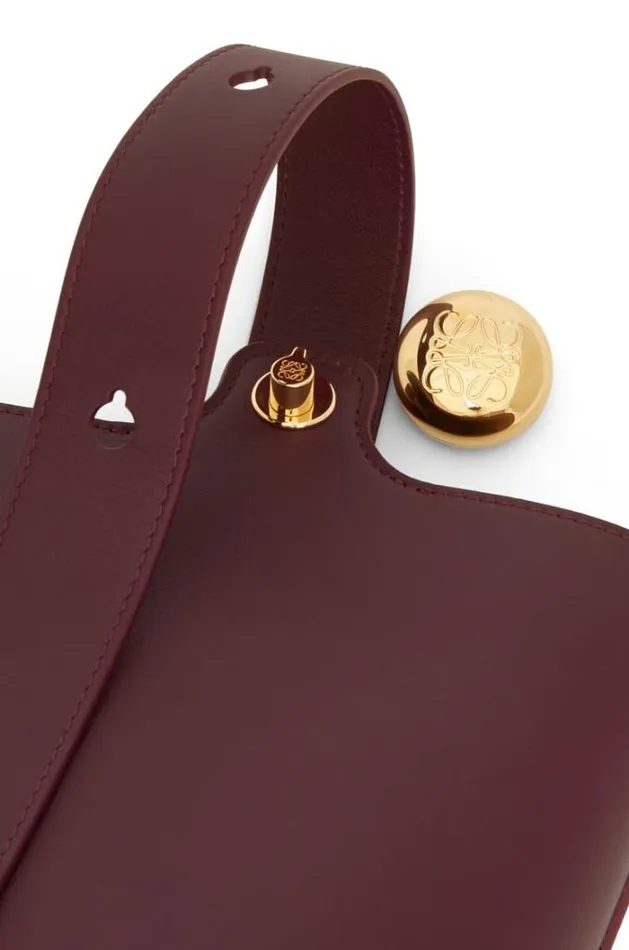 Loewe Mini Pebble Bucket Bag In Mellow Calfskin Dark Burgundy Women Mini Bags