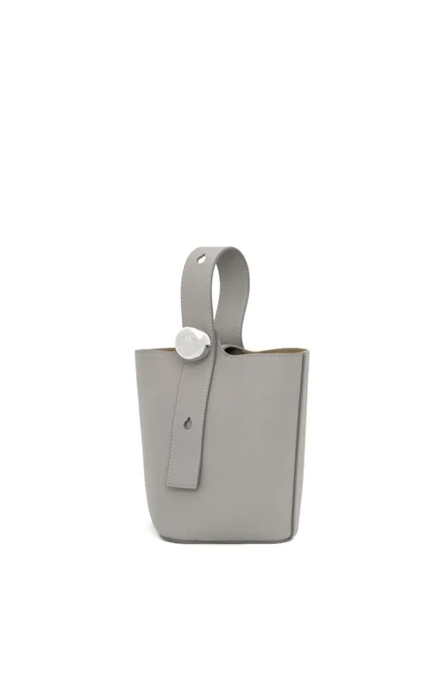 Loewe Mini Pebble Bucket Bag In Soft Grained Calfskin Pearl Grey Women Mini Bags