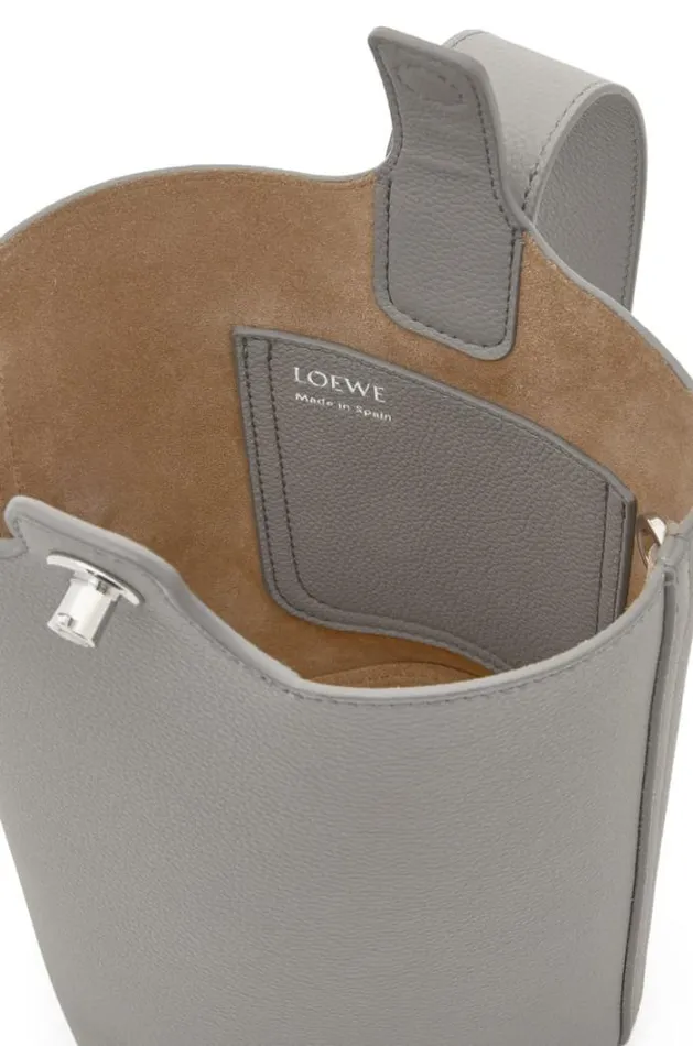 Loewe Mini Pebble Bucket Bag In Soft Grained Calfskin Pearl Grey Women Mini Bags