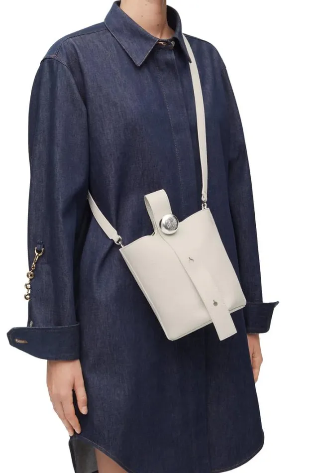 Loewe Mini Pebble Bucket Bag In Soft Grained Calfskin Soft White Women Crossbody Bags