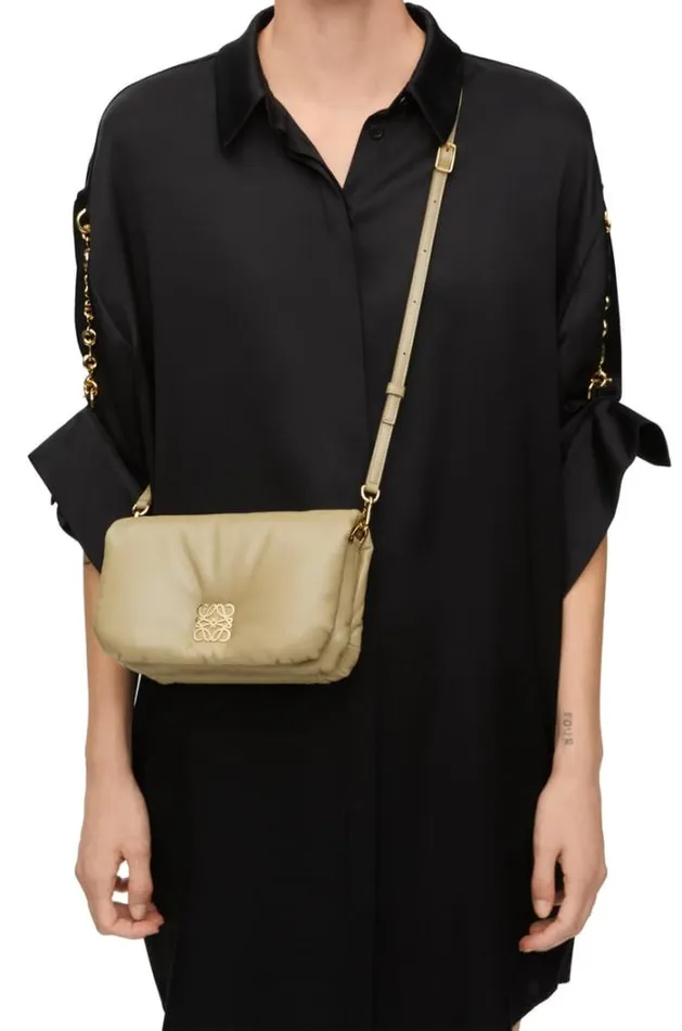 Loewe Mini Puffer Goya Bag In Shiny Nappa Lambskin Clay Green Women Shoulder Bags