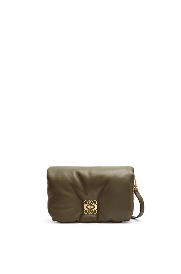 Loewe Mini Puffer Goya Bag In Shiny Nappa Lambskin Dark Khaki Green Women Mini Bags