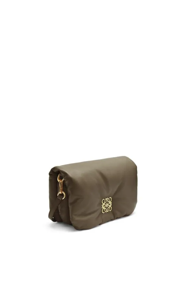 Loewe Mini Puffer Goya Bag In Shiny Nappa Lambskin Dark Khaki Green Women Mini Bags