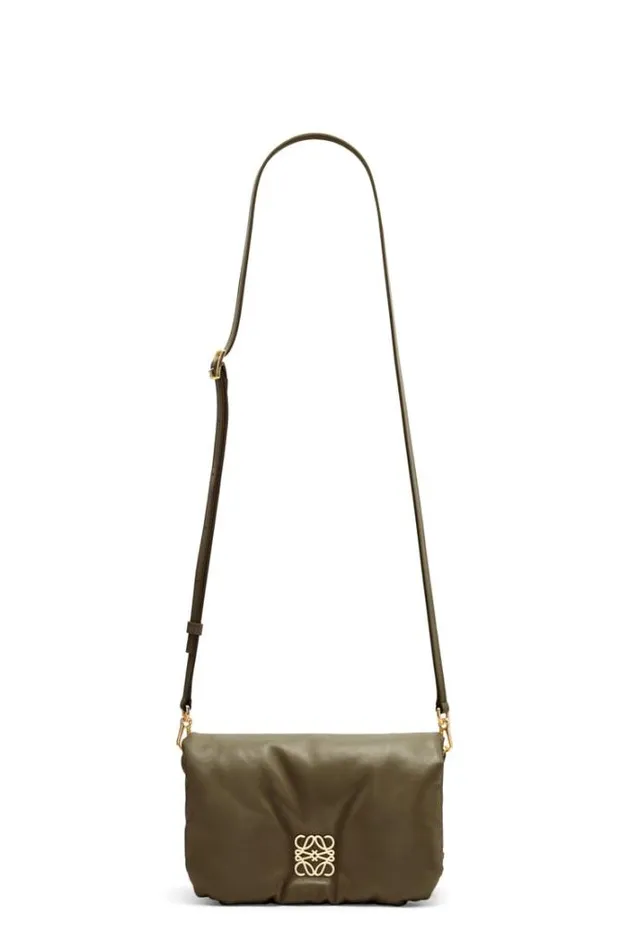 Loewe Mini Puffer Goya Bag In Shiny Nappa Lambskin Dark Khaki Green Women Mini Bags