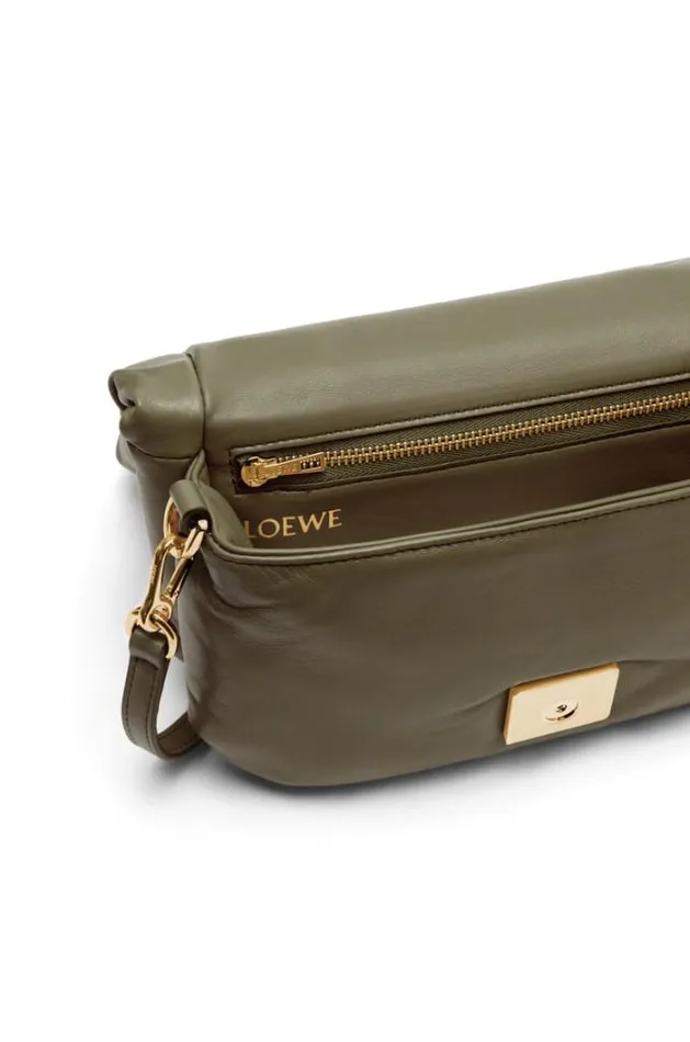 Loewe Mini Puffer Goya Bag In Shiny Nappa Lambskin Dark Khaki Green Women Mini Bags
