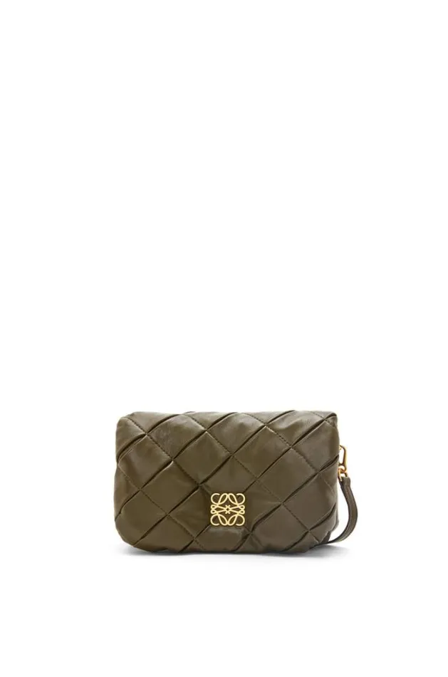 Loewe Mini Puffer Goya In Pleated Shiny Nappa Lambskin Dark Khaki Green Women Shoulder Bags Loewe Mini Puffer Goya In Pleated Shiny Nappa Lambskin Dark Khaki Green Women Shoulder Bags
