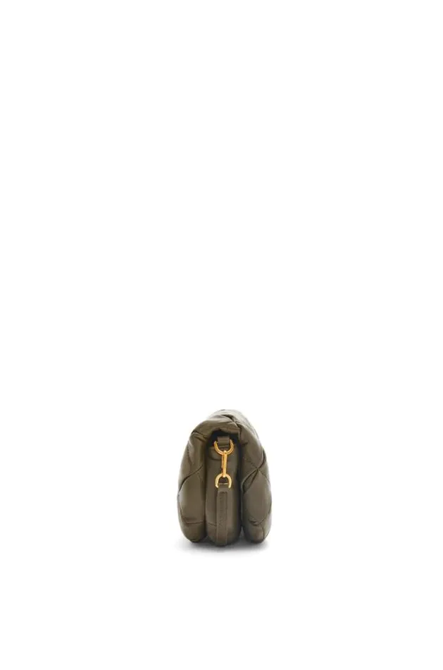 Loewe Mini Puffer Goya In Pleated Shiny Nappa Lambskin Dark Khaki Green Women Shoulder Bags
