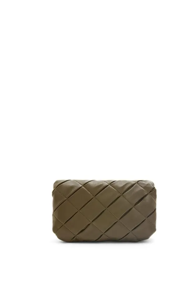 Loewe Mini Puffer Goya In Pleated Shiny Nappa Lambskin Dark Khaki Green Women Shoulder Bags